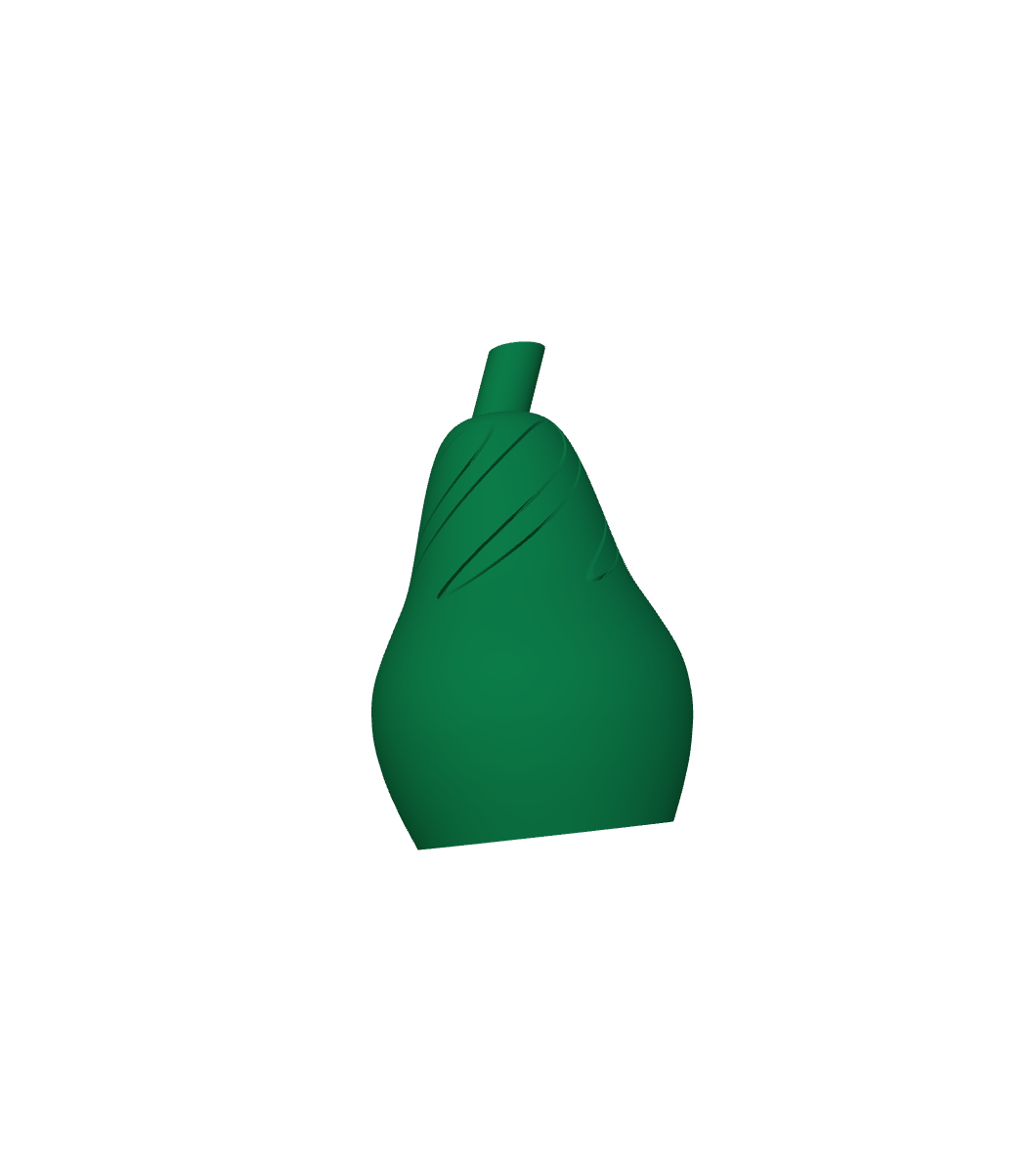 A green 3D-printed pear with a spiral twist
