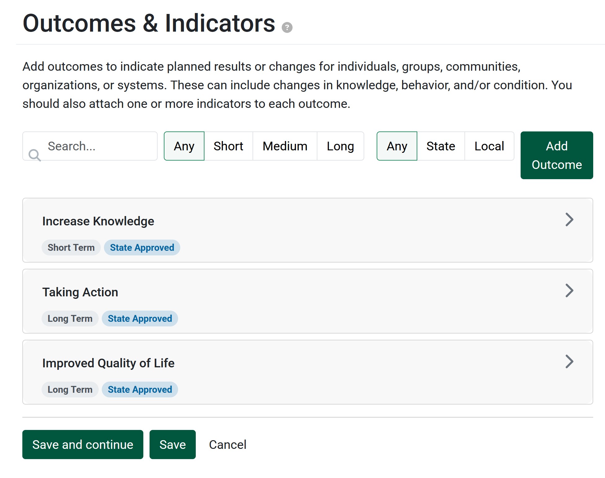 Objectives & Indicators Section