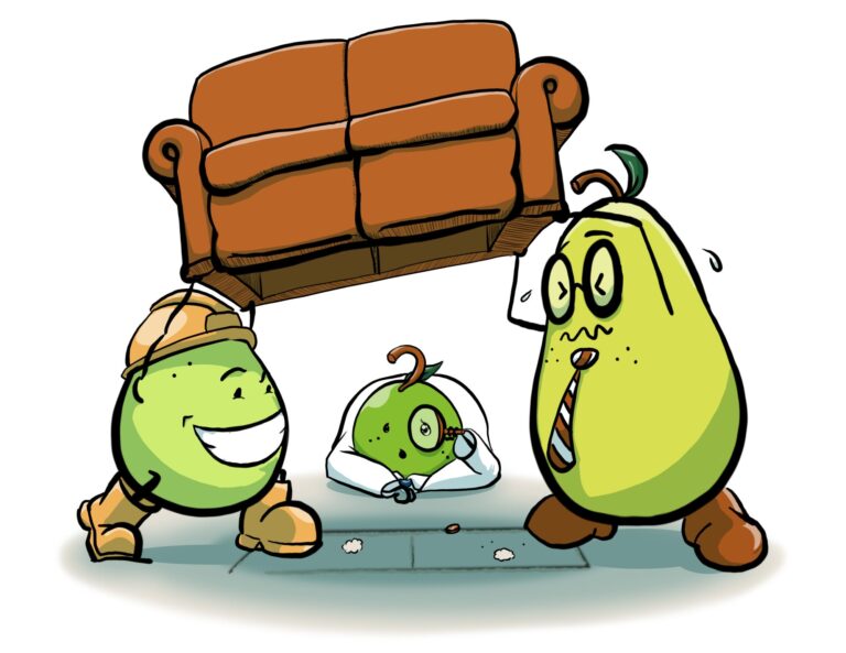 Image of the Bartlett Brothers searching under a couch